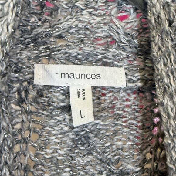 Maurices Gray Open Front Cardigan with Shawl Collar and Long Sleeves. Size Large - Picture 3 of 6